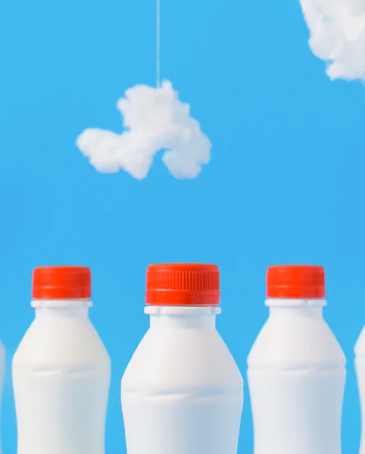 row of milk bottles